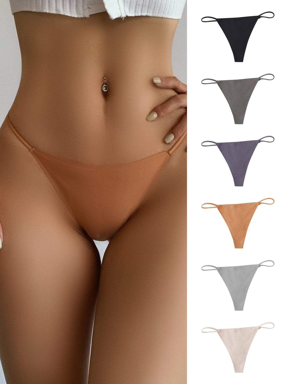 6pcs/Set Sexy Seamless Thong Underwear In Plain