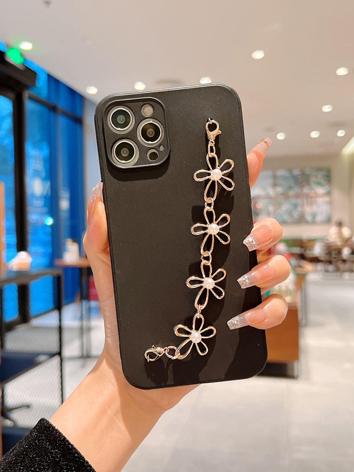 Plain Phone Case With Flower Hand Strap