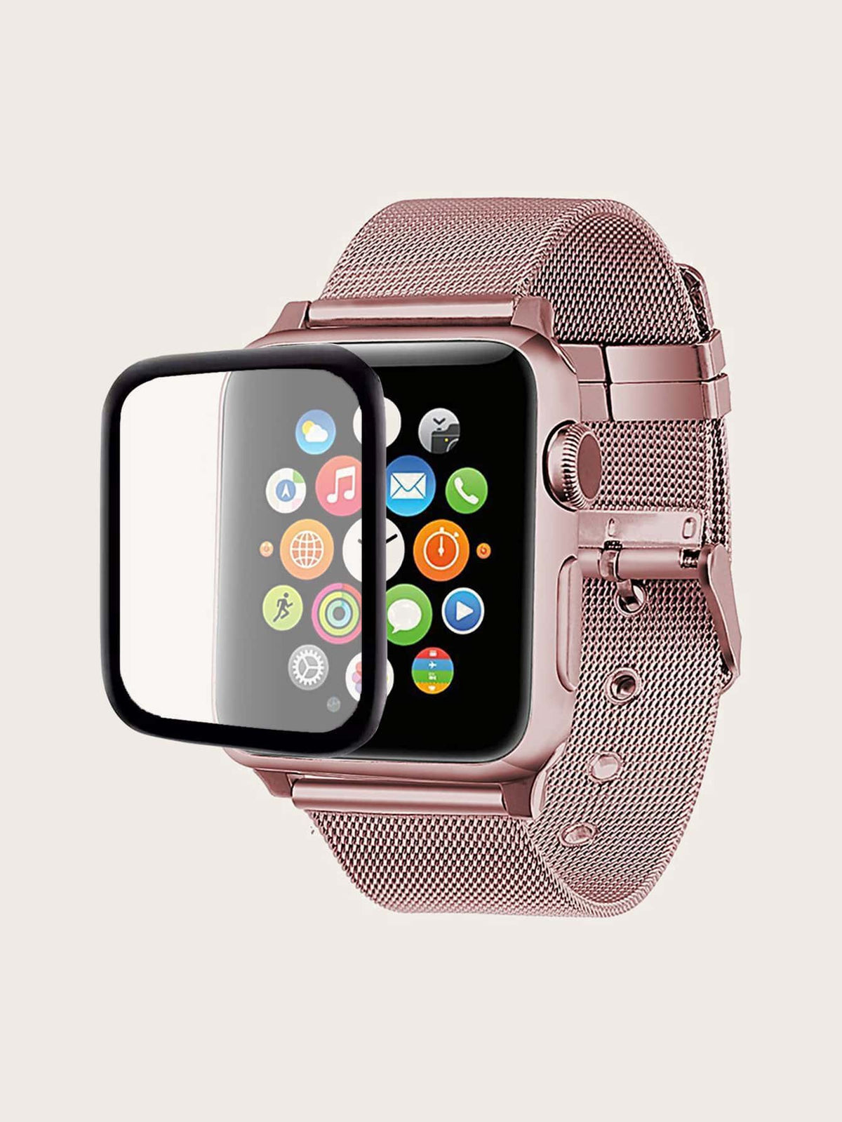 1pc Plain Stainless Steel Watchband & 1pc Screen Protector Compatible With Apple Watch