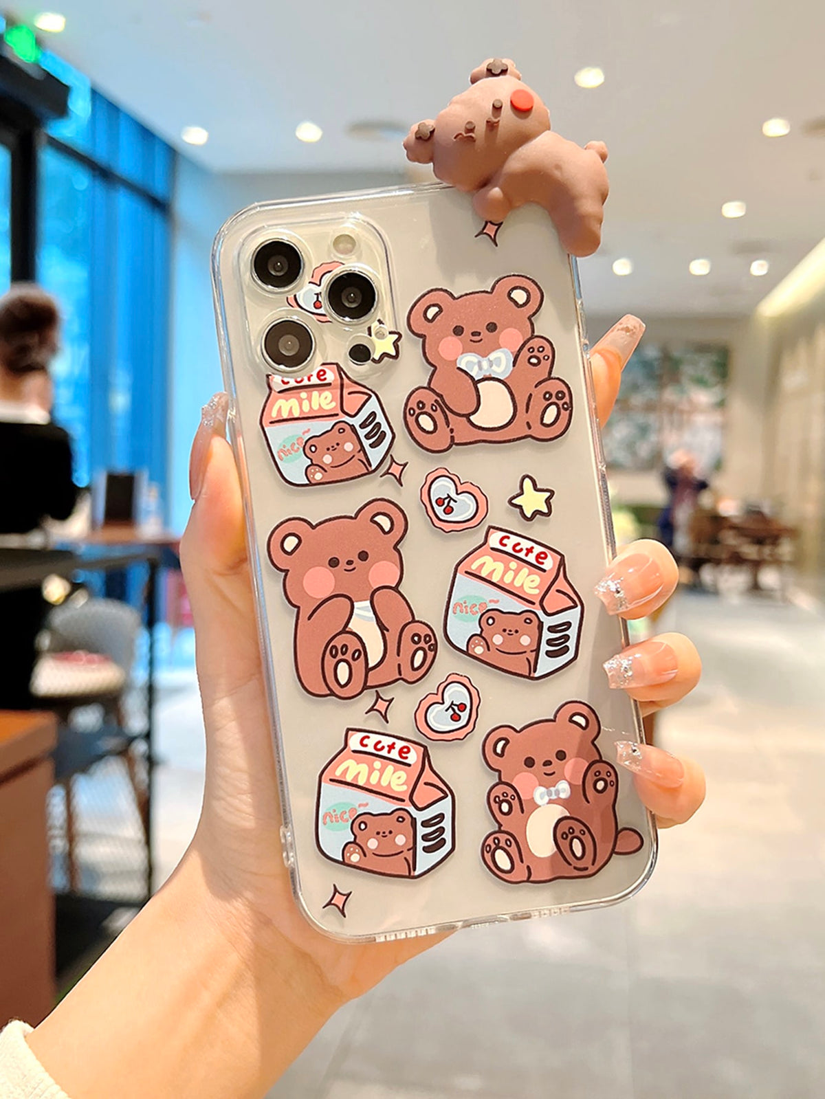 Cartoon Bear Pattern Clear Phone Case