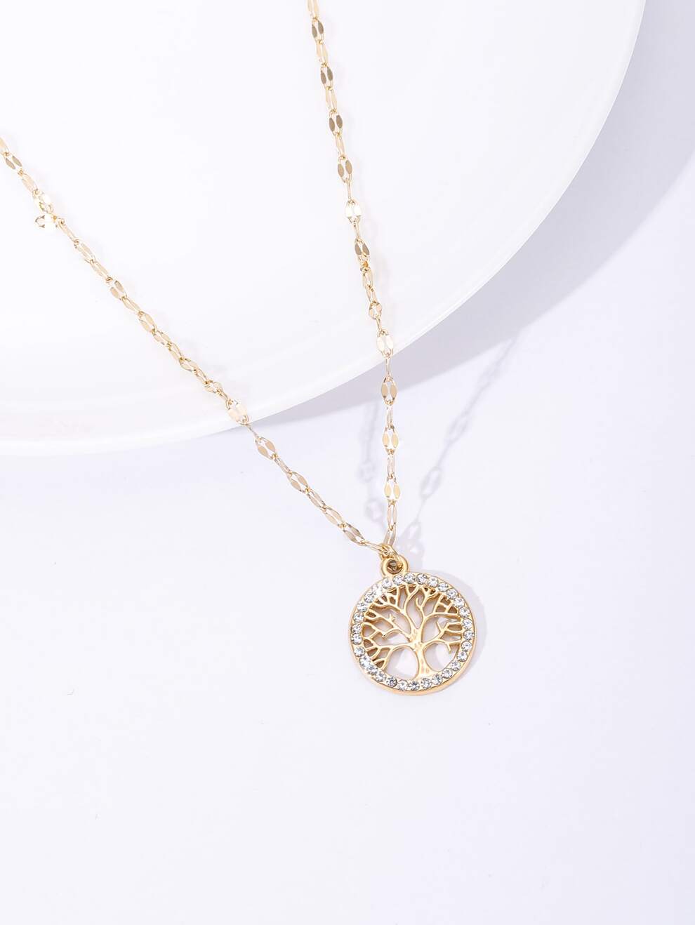 1pc Stainless Steel French Style Tree Of Life Rhinestone Pendant Necklace For Women, Party Fashion Jewelry