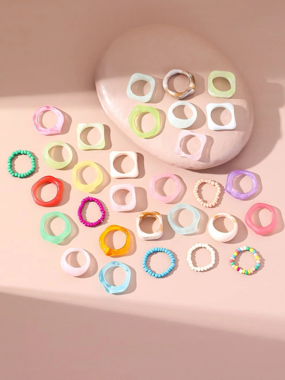 30pcs Random Color Geometric Design Ring