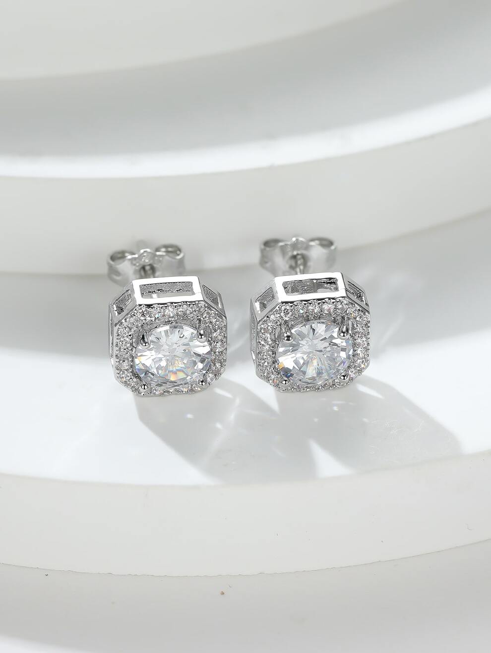 Rhinestone Decor Square Stud Earrings