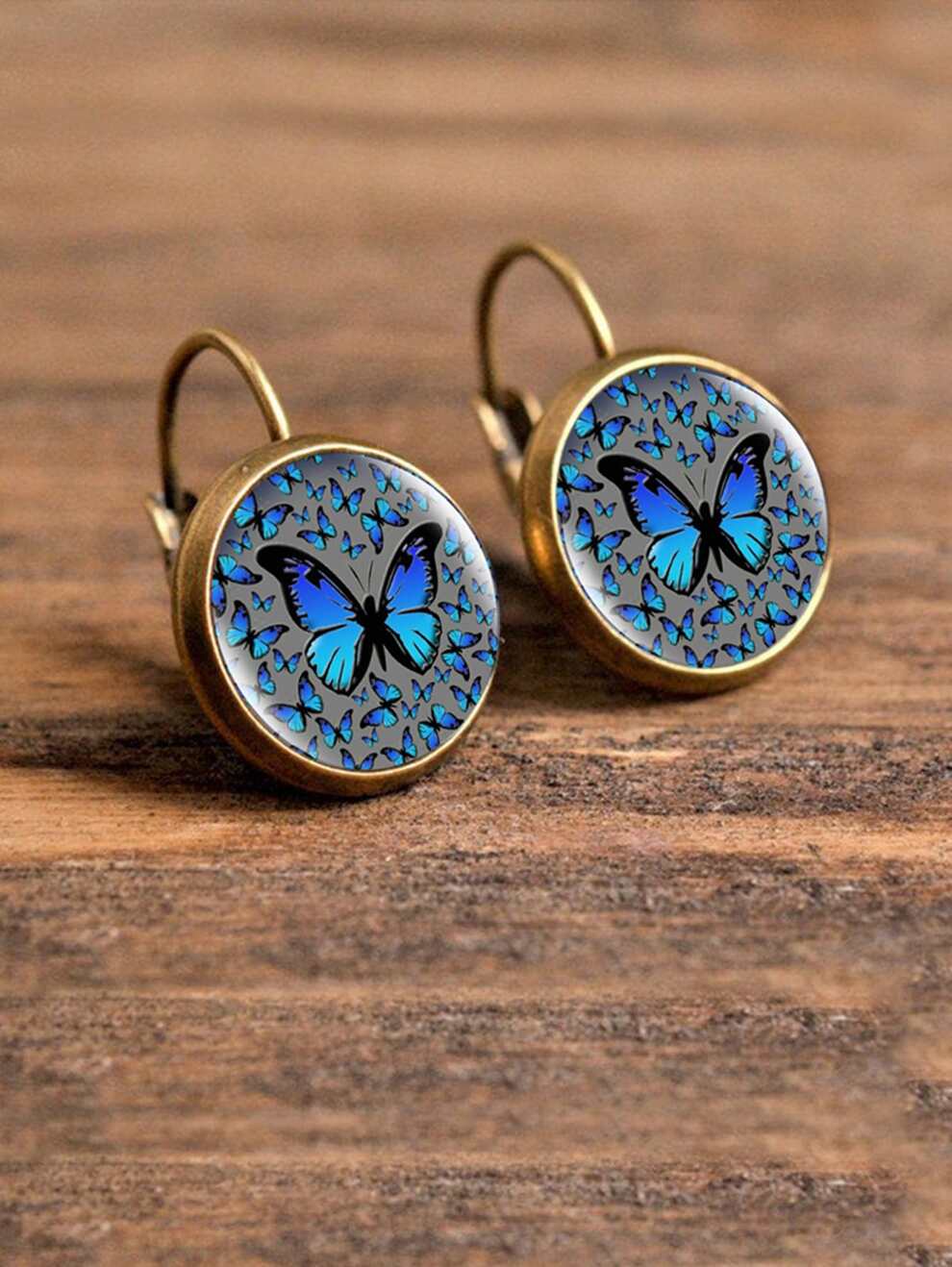 1pc Butterfly Pattern Round Earrings Copper Jewelry