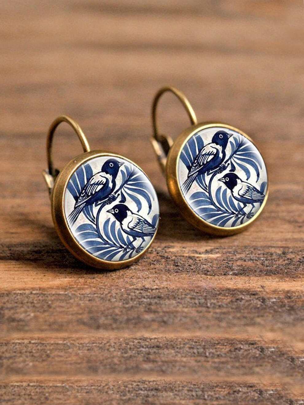 1pc Bird Pattern Round Earrings Copper Jewelry