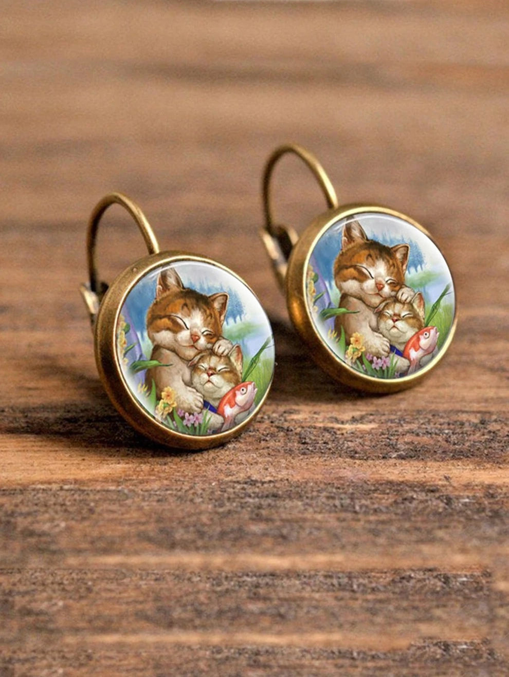 1pc Cat Pattern Round Earrings Copper Jewelry