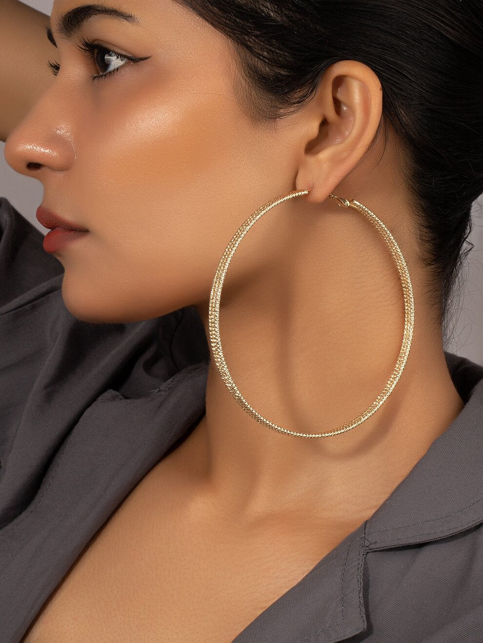 Exaggerated Textured Hoop Earrings