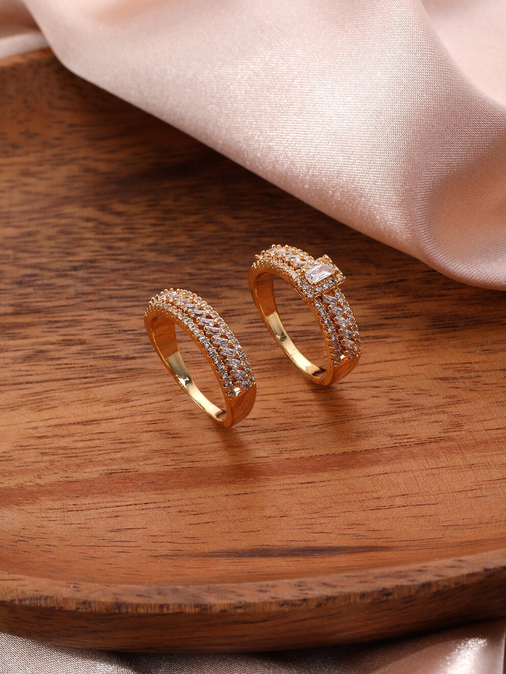 2pcs Cubic Zirconia Decor Ring