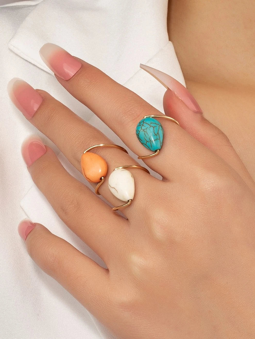 3pcs Stone Decor Ring