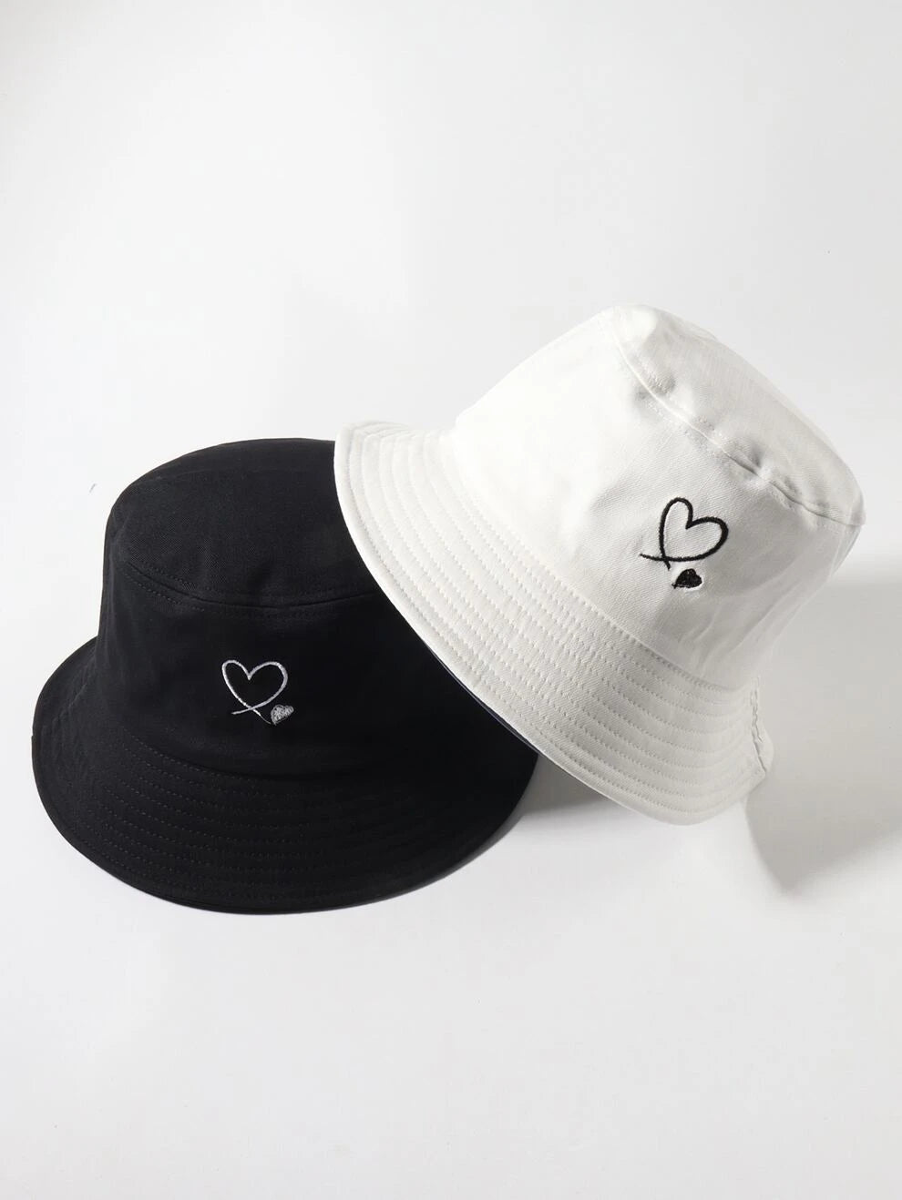 2pcs Women Couple Heart Embroidery Bucket Hat For Men And Women Casual