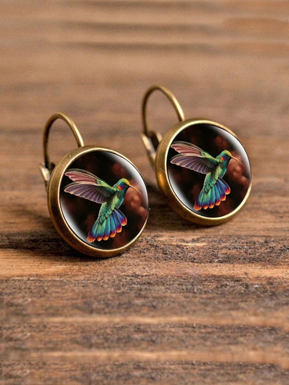 1pc Bird Print Round Decor Earrings Copper Jewelry