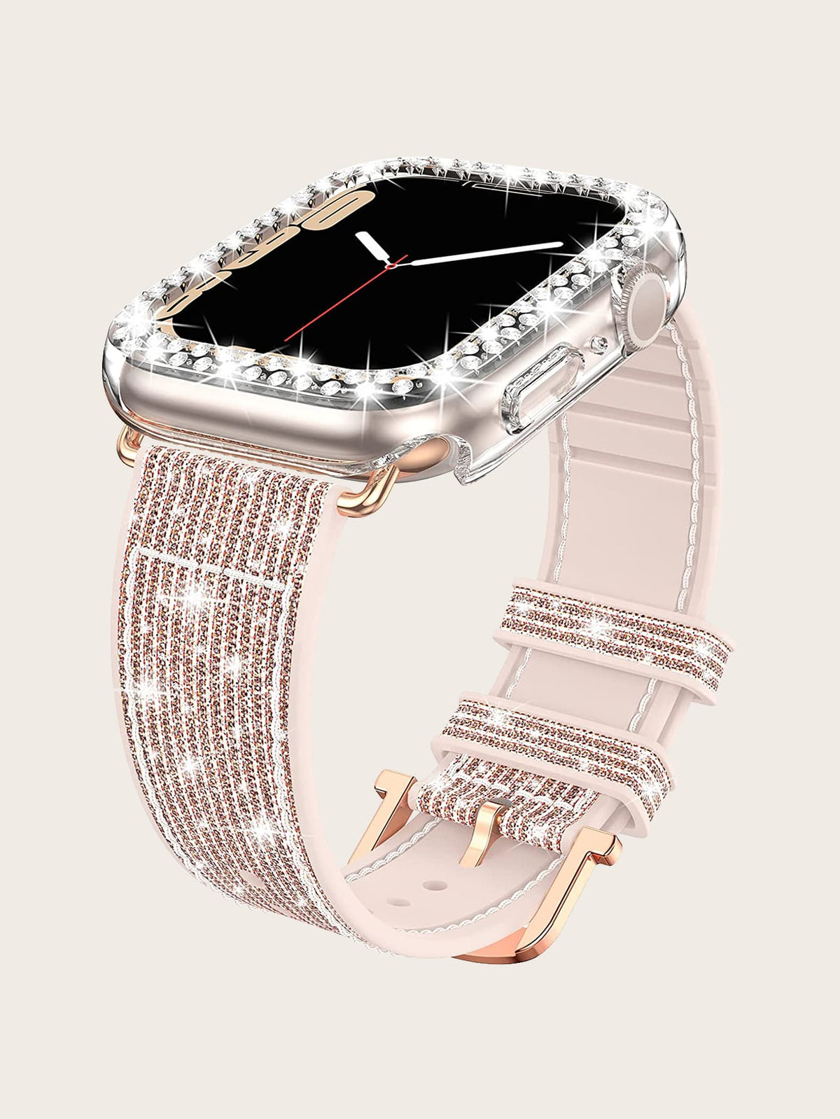 2pcs Women's Glitter Silicone Watch Bands And Double-Row Rhinestone Watch Case Set, Compatible With Apple Watch Ultra/SE/9/8/7/6/5/4/3/2/1 In 38mm-49mm, Color-Changing Effect