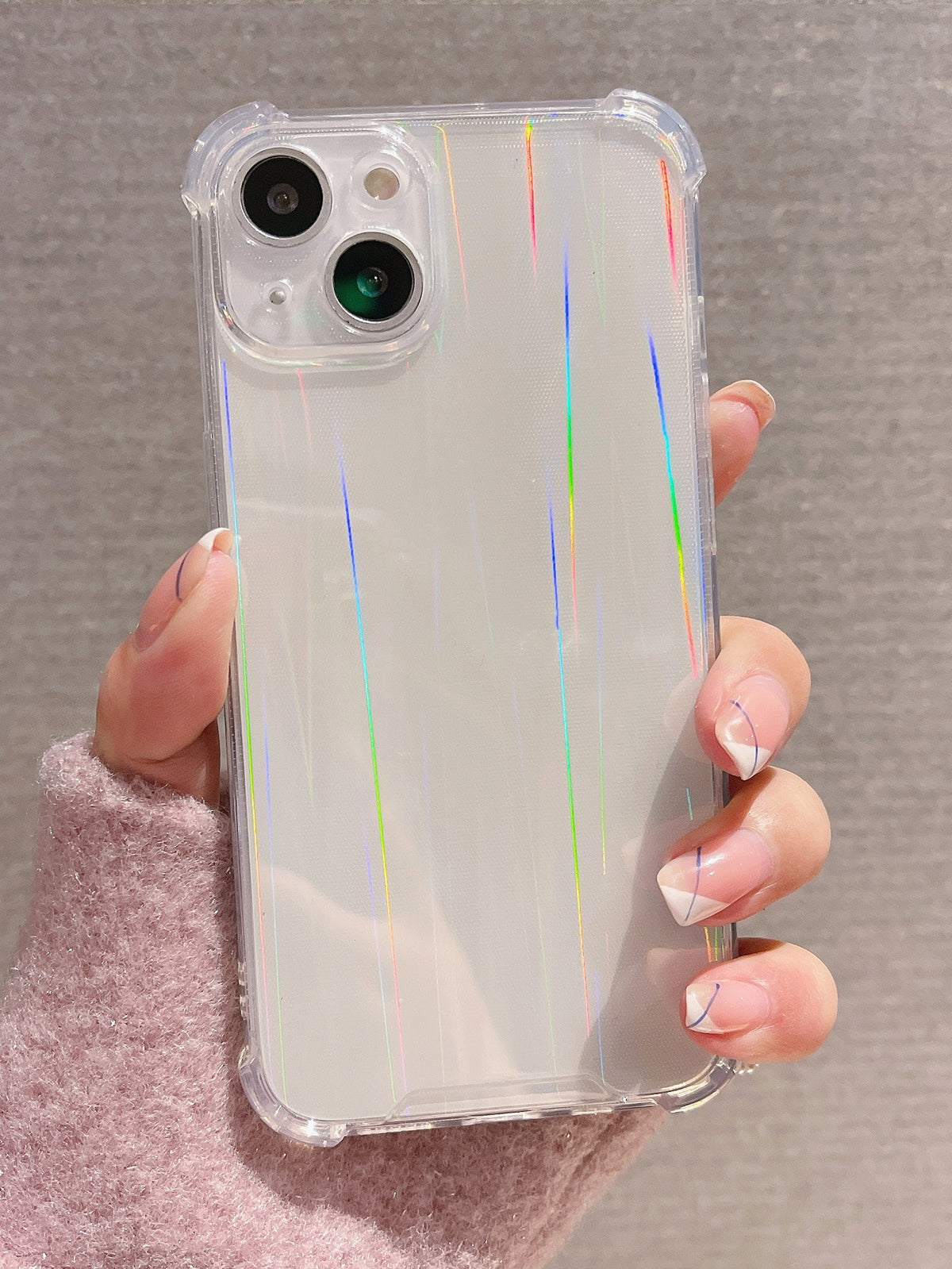 Clear Phone Case With Striped Laser Paper