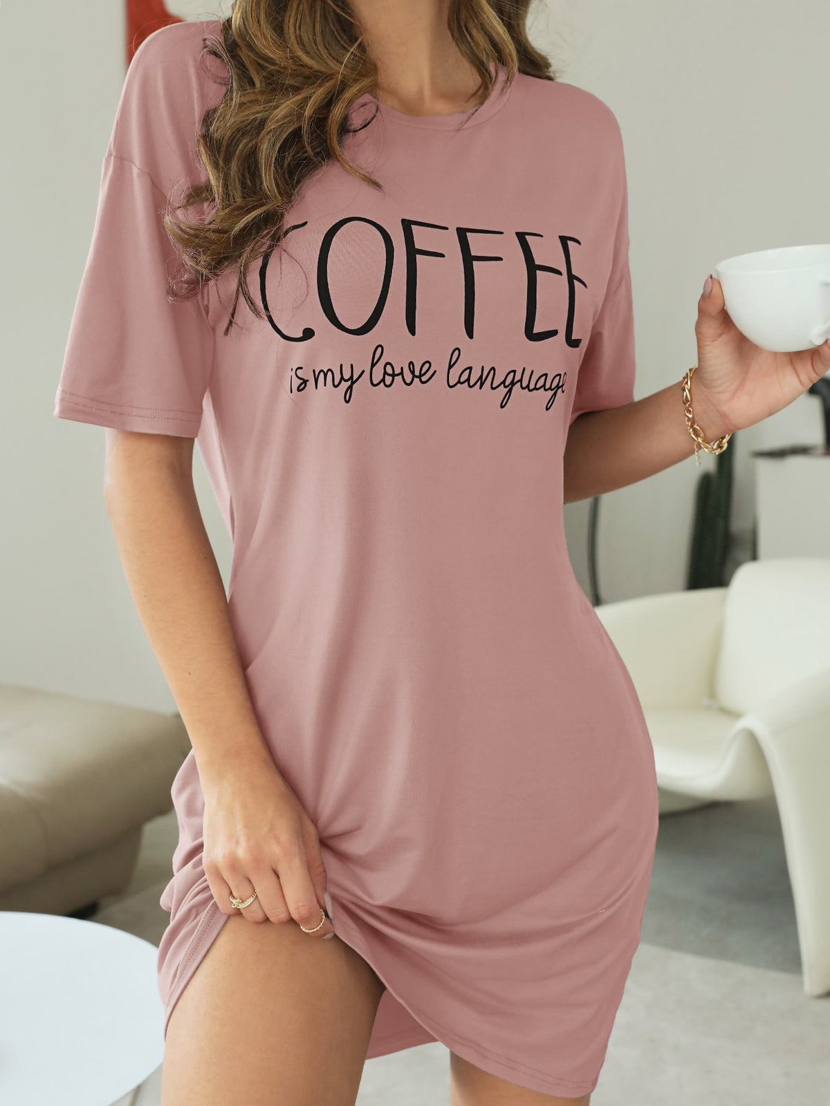 Slogan Graphic Drop Shoulder Pajama Nightdress