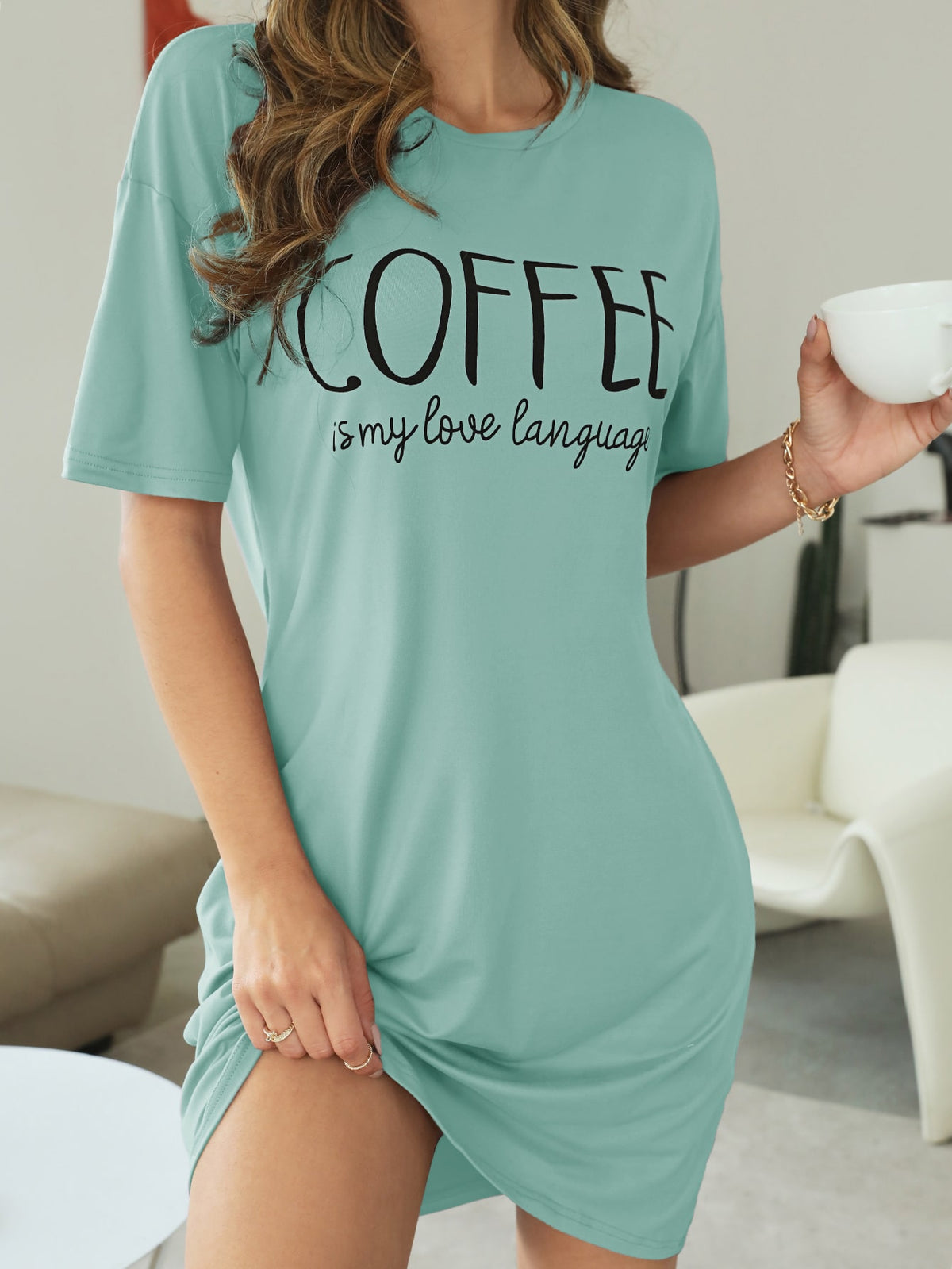 Slogan Graphic Drop Shoulder Pajama Nightdress