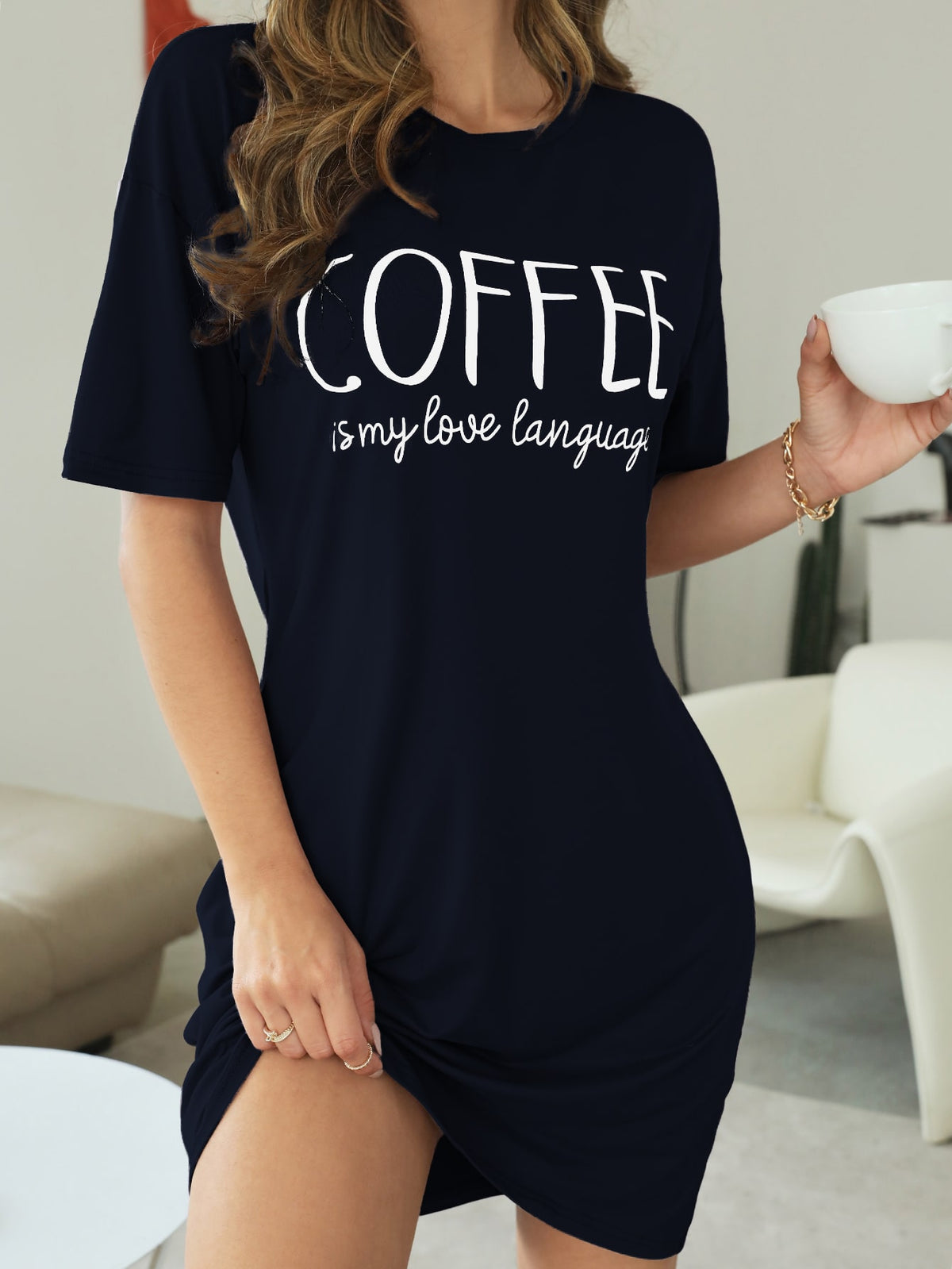 Slogan Graphic Drop Shoulder Pajama Nightdress