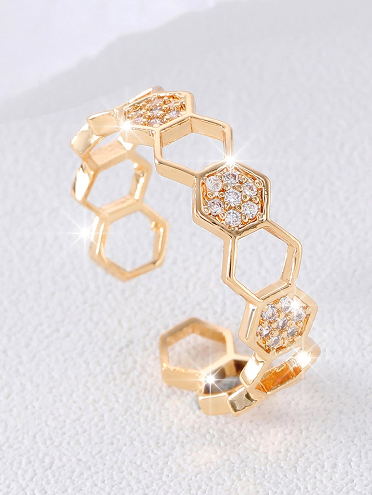 Cubic Zirconia Geometric Design Cuff Ring For Women For Party Banquet Wedding