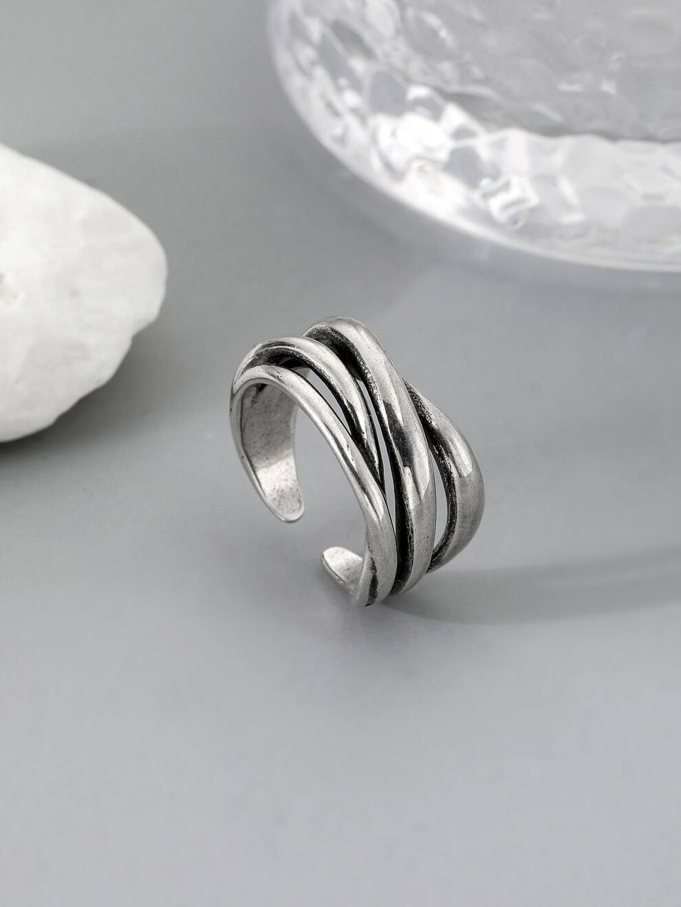 Men Simple Cuff Ring Antique Silver Copper Fashionable Popular Jewelry Gift Party