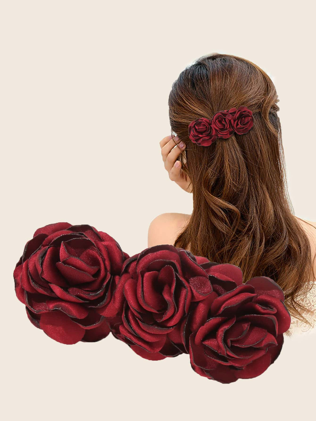 1pc Bohemian Style Pink Spring Hair Clip With Faux Flower For Ponytail Boho