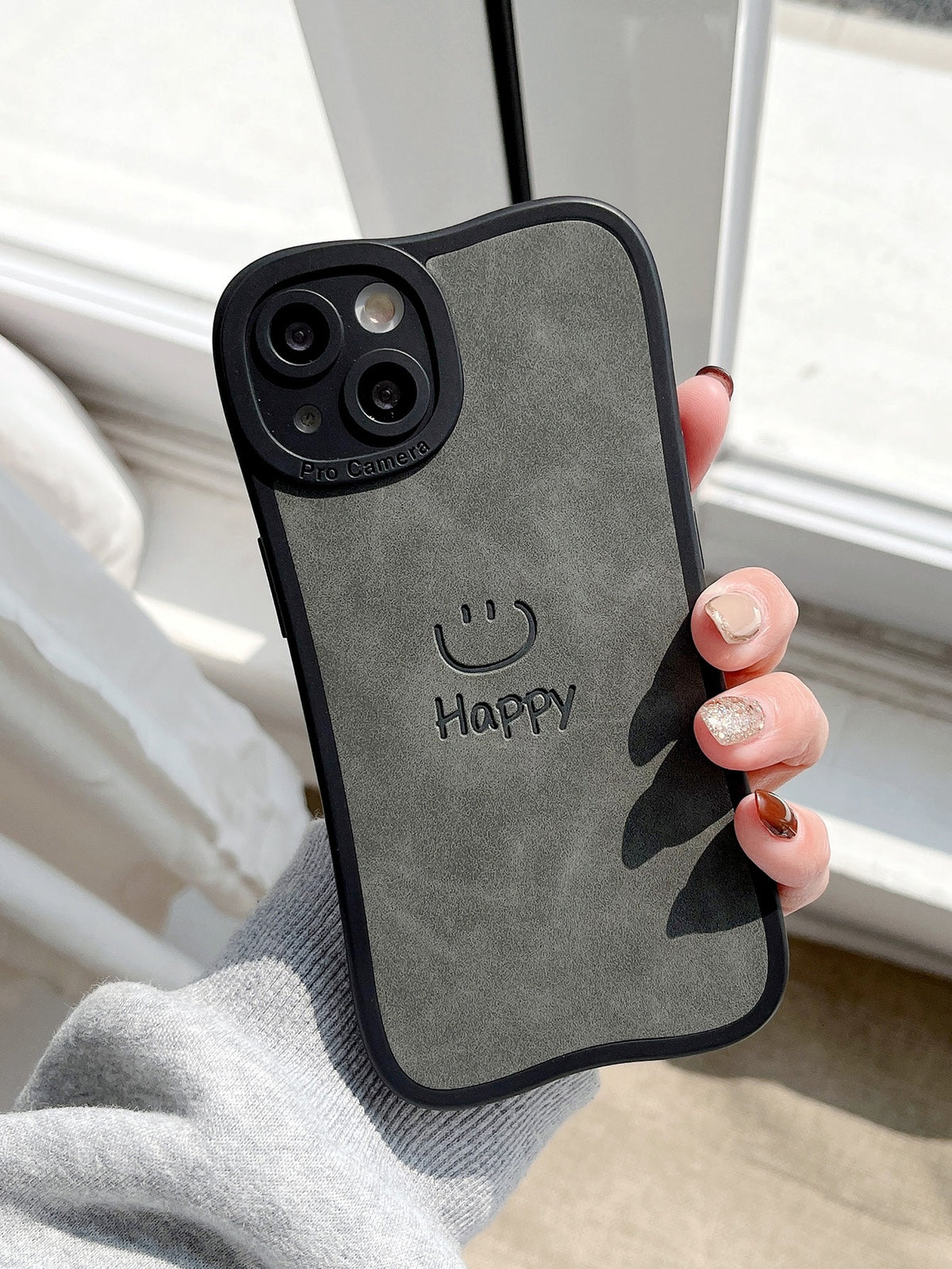 1pc Leather TPU Pressed Smiling Face Mobile Phone Case Compatible With IPhone 11, 12, 13, 14, 12 Pro Max, 13 Pro Max