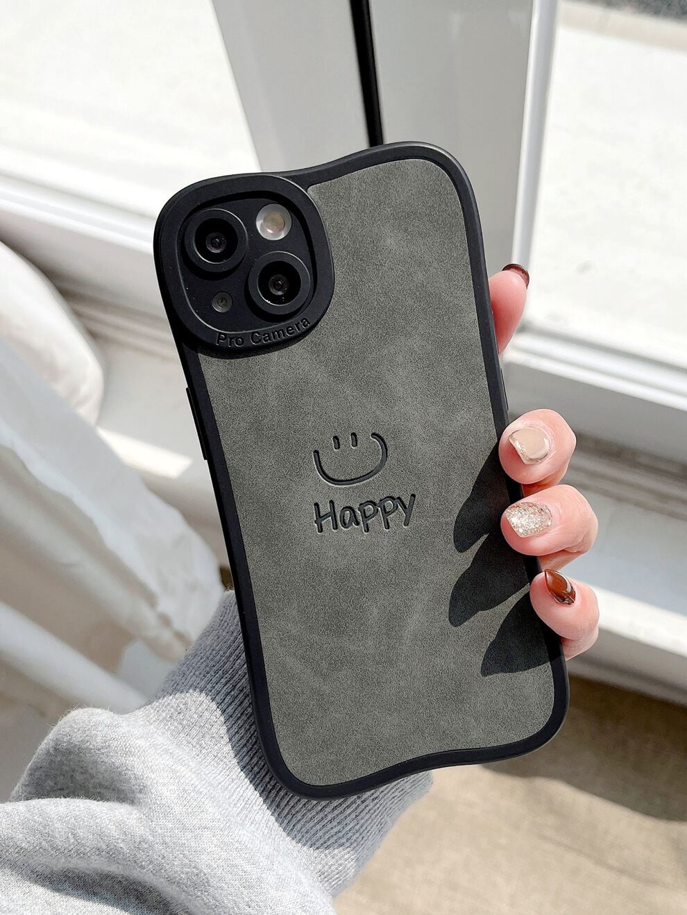 1pc Leather TPU Pressed Smiling Face Mobile Phone Case For IPhone 11, 12, 13, 14, 12 Pro Max, 13 Pro Max