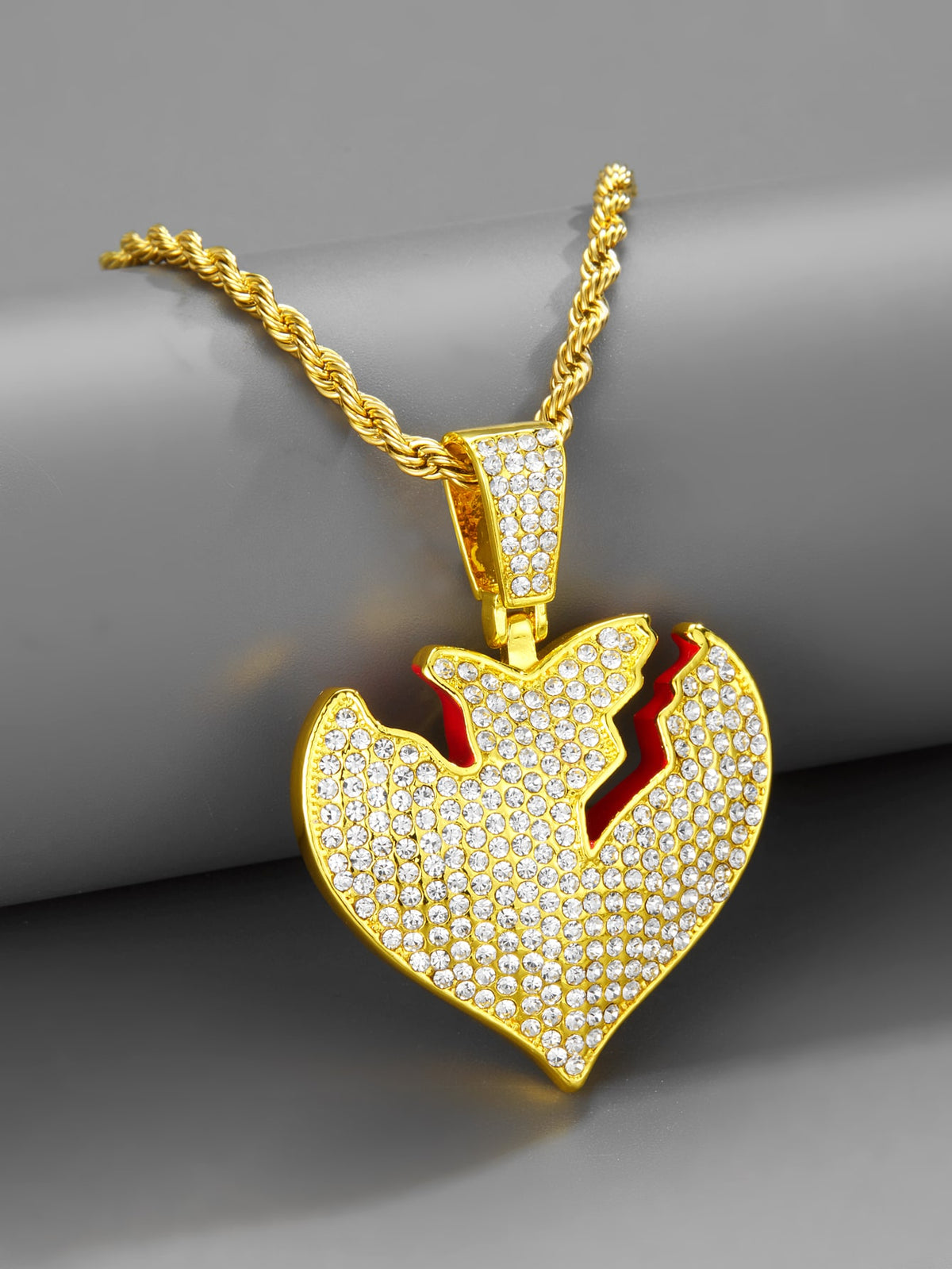 Men Rhinestone Heart Charm Necklace