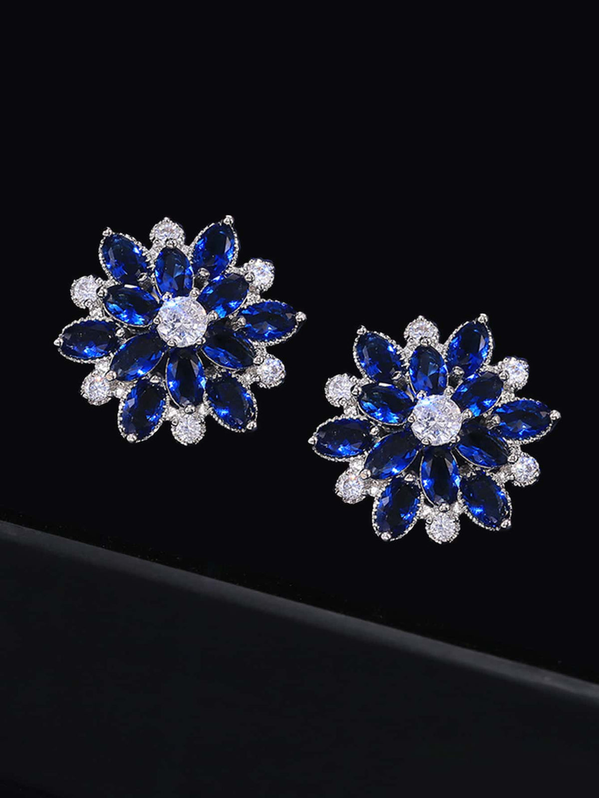 Cubic Zirconia Flower Decor Stud Earrings