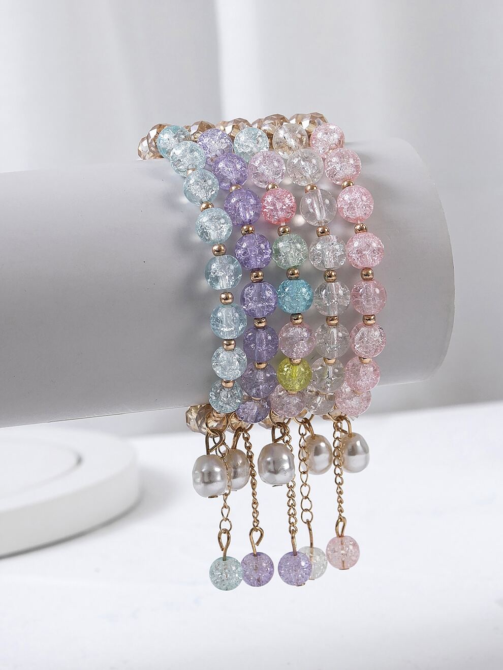 5pcs Random Color Faux Pearl Charm Beaded Bracelet