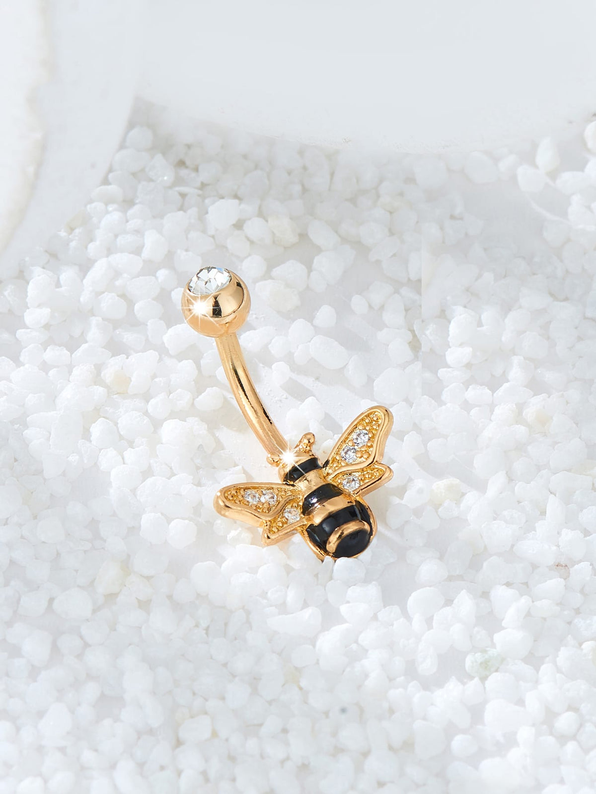 1pc Cute Bee Shaped Belly Button Ring With Cz Stone Decoration