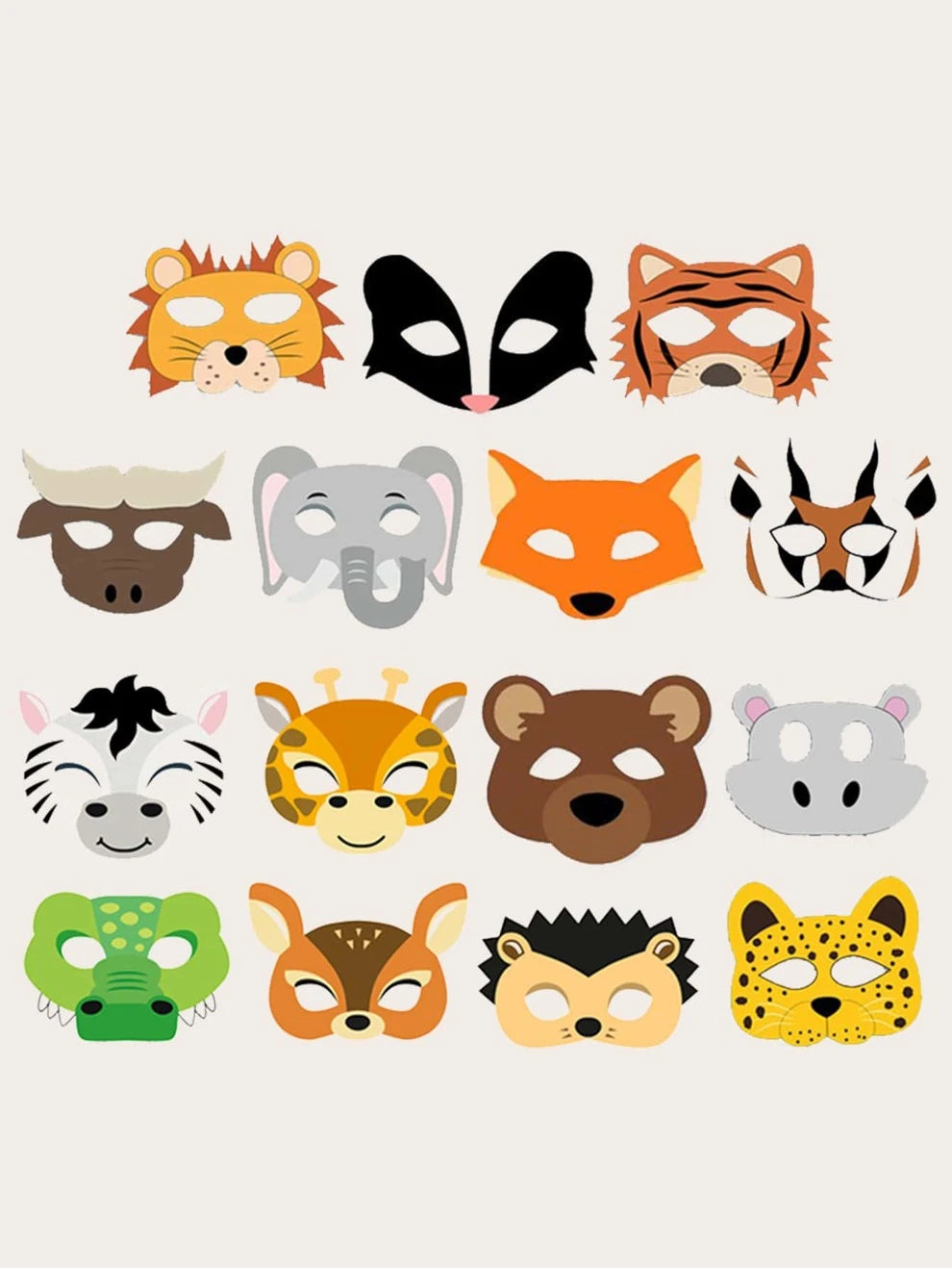 15pcs Animal Pattern Party Face Cover, Cartoon Party Face Covering Decoration For Birthday Party