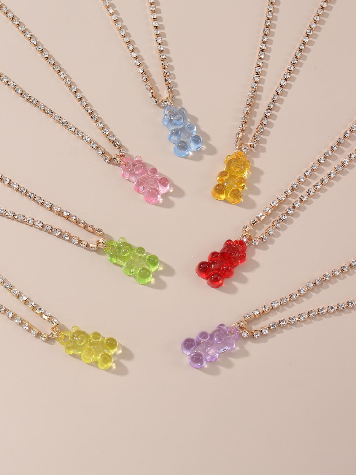 7pcs Bear Charm Rhinestone Decor Necklace