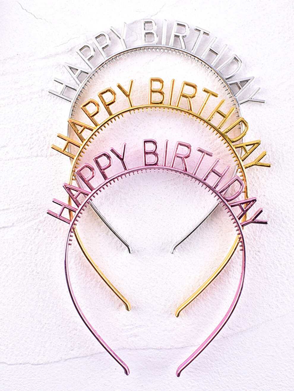 3pcs Random Birthday Party Hair Hoop, Metallic Plastic Birthday Hairhoop For Party