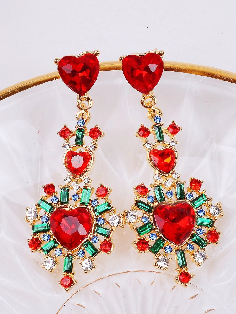 Rhinestone Heart Drop Earrings