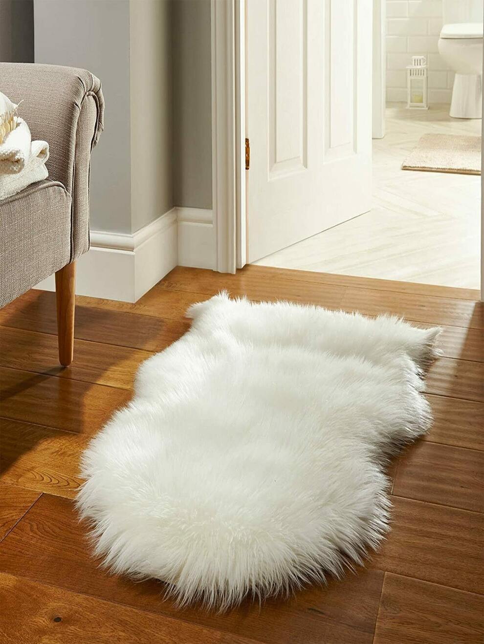 Solid Fluffy Rug, White Plush Warm Floor Mat For Living Room, Bedroom