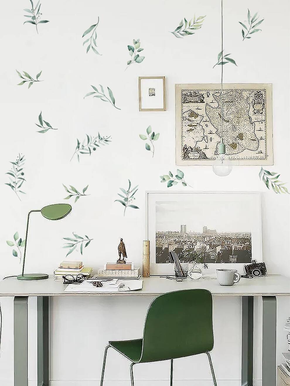 1set Leaf Print Wall Sticker, Self Adhesive Wall Art Decal For Home Decor