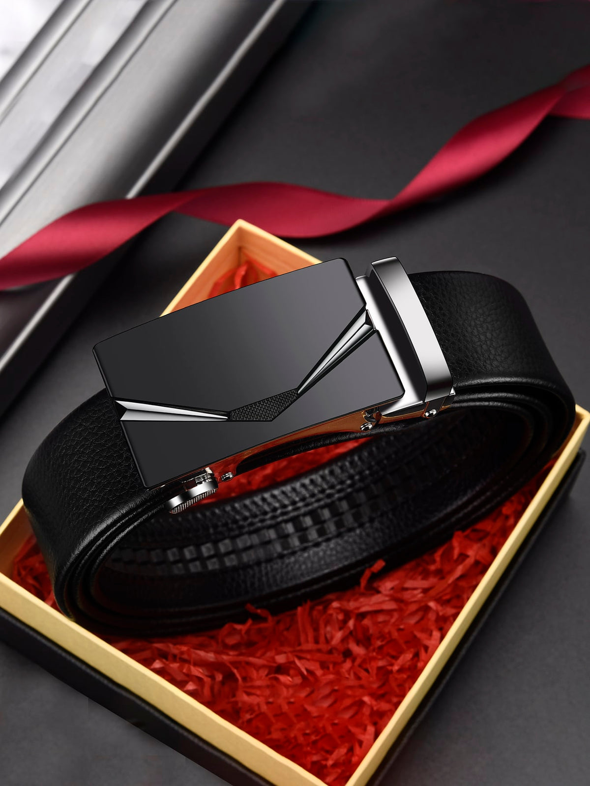 1pc Men Black Square Automatic Buckle Belt For Business Conference Work