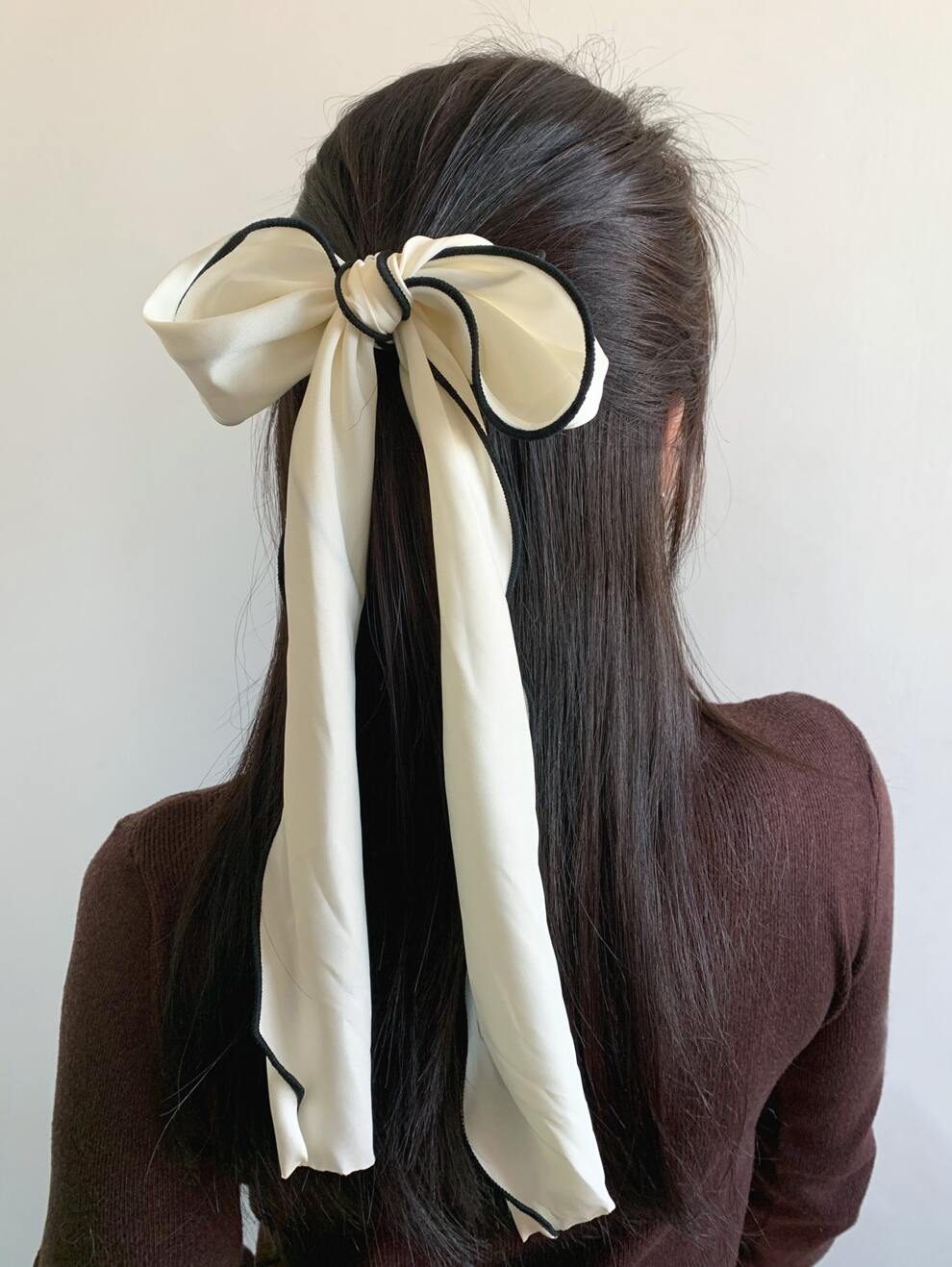 Contrast Trim Bow Decor Scarf Hair Tie Cute