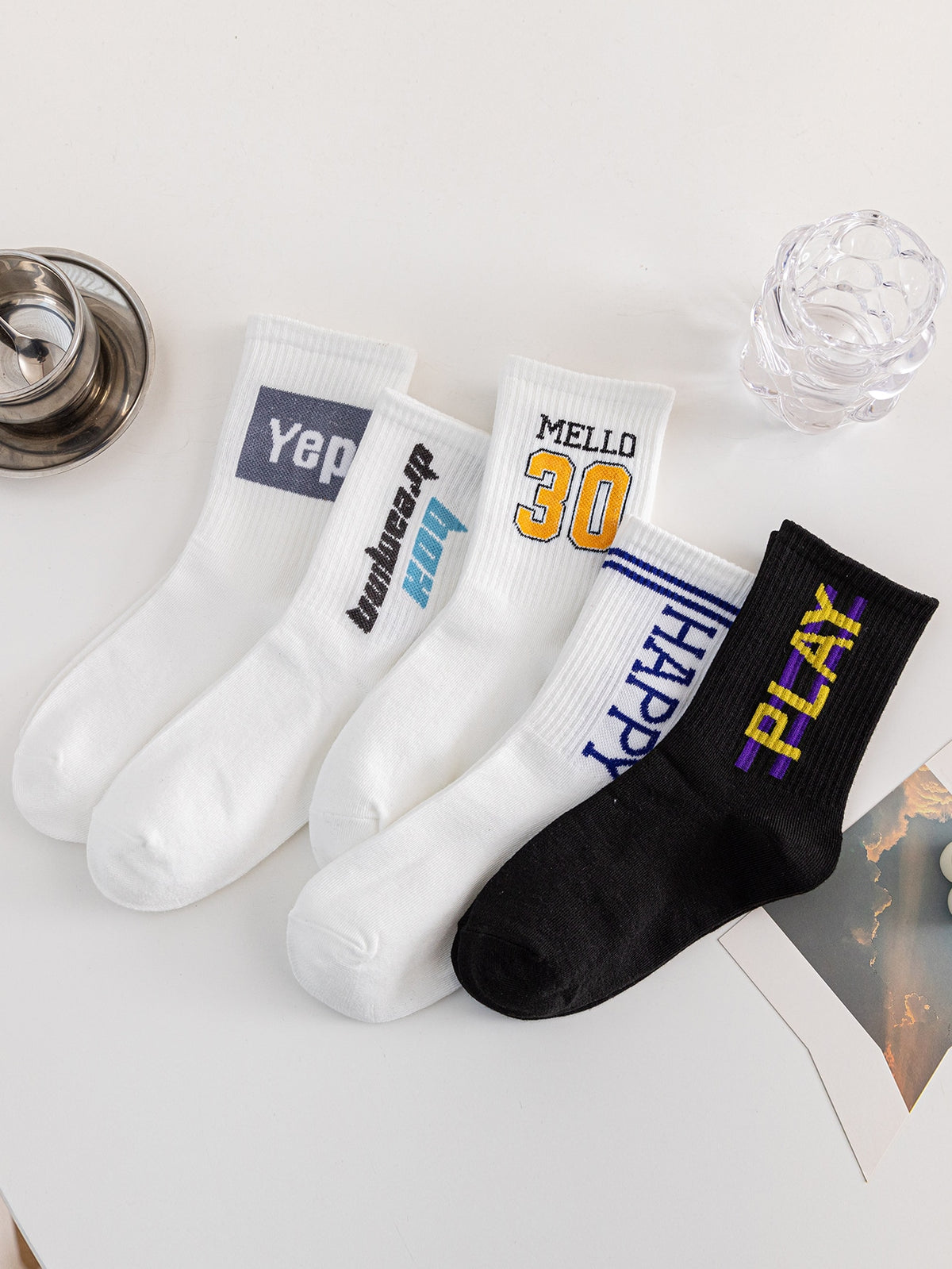 5pairs Letter Graphic Fashion Crew Socks