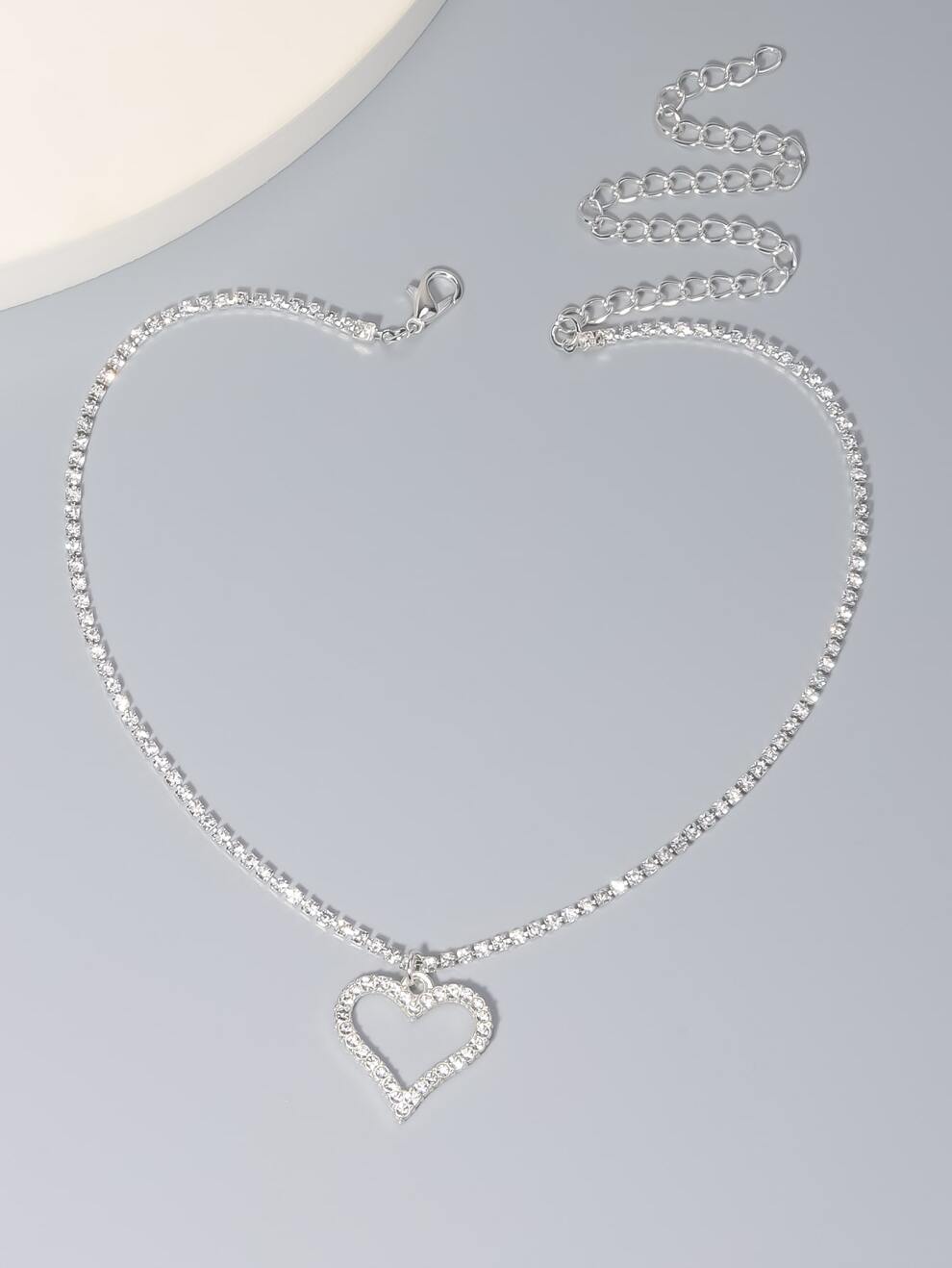 Rhinestone Heart Charm Necklace