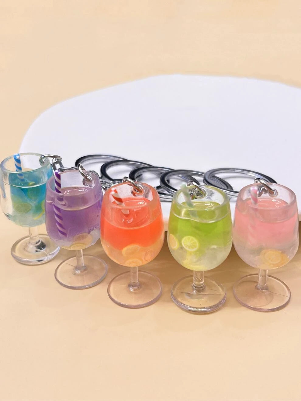 Cute 5pcs Fruit Detail Goblet Charm Keychain