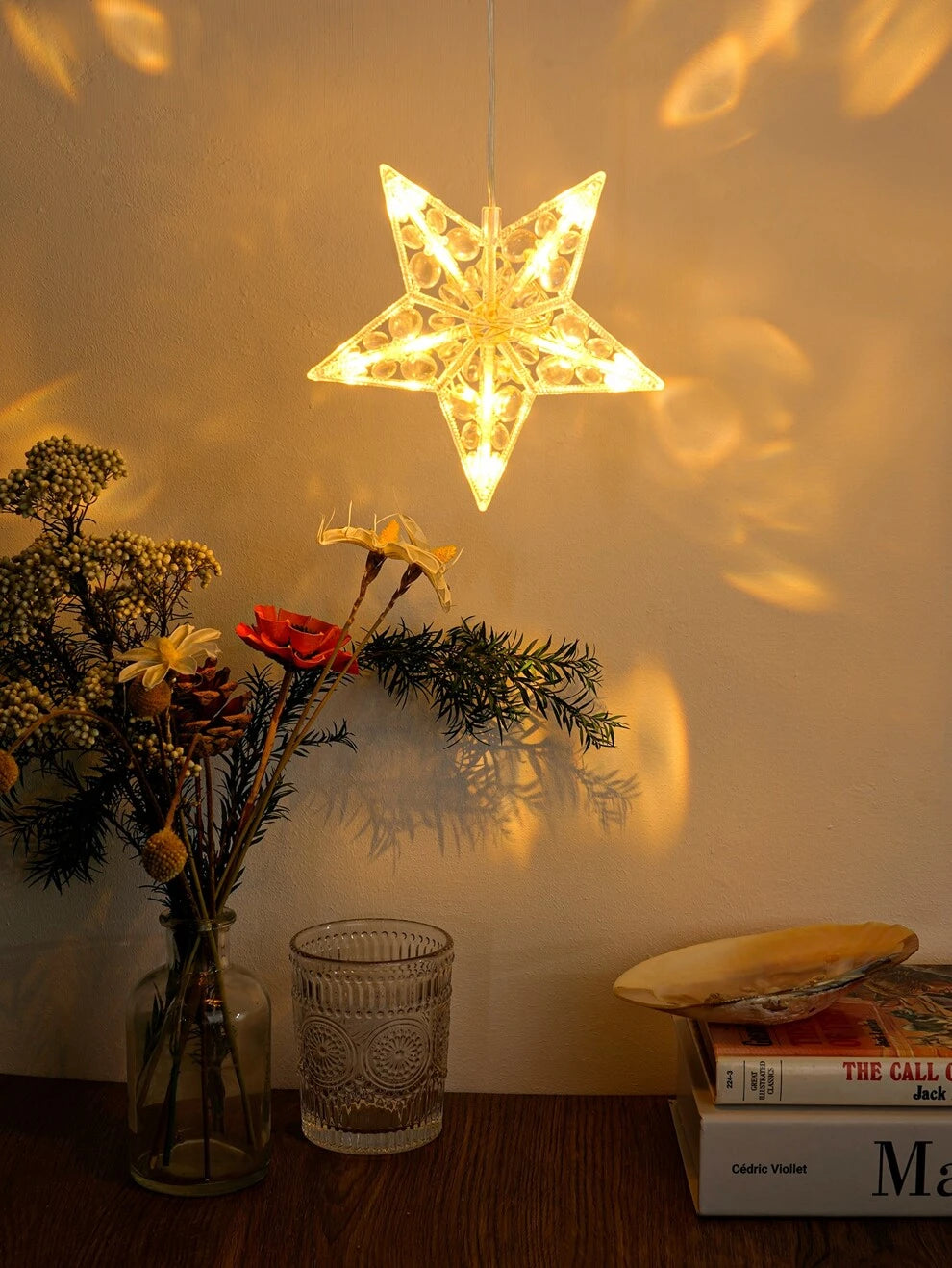 1pc Transparent Acrylic Pentagram, Moon & Star Shape Battery Operated Suction Cup Lamp For Room, Window, Wedding Decoration Atmosphere Prop