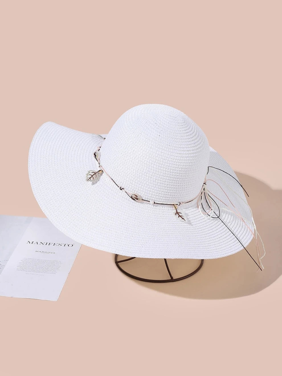 1pc Leaf Decor Straw Hat Solid Color Bohemian For Outdoor And Traveling For Vacation Boho