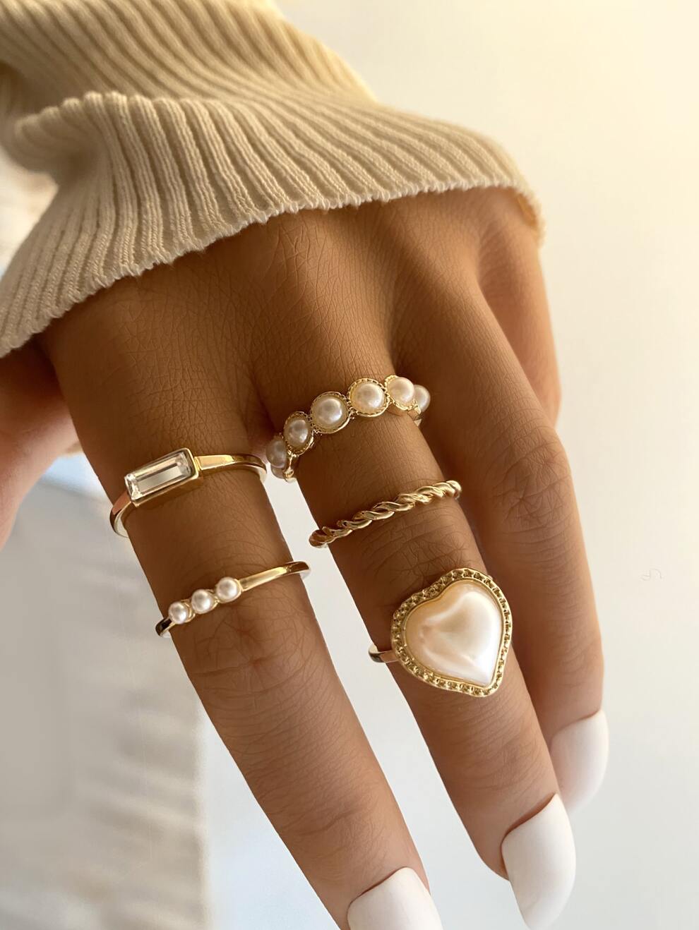 5pcs Faux Pearl Decor Ring