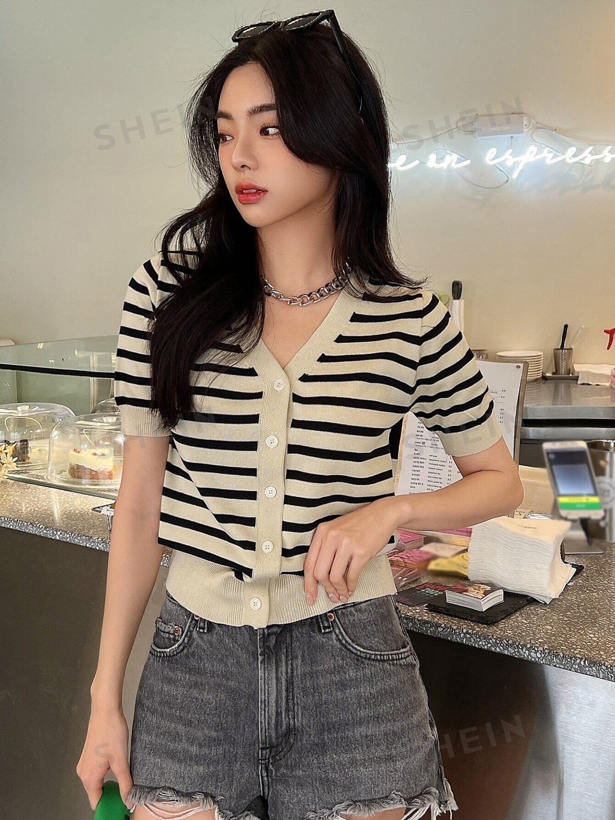 DAZY Striped Button Through Cardigan