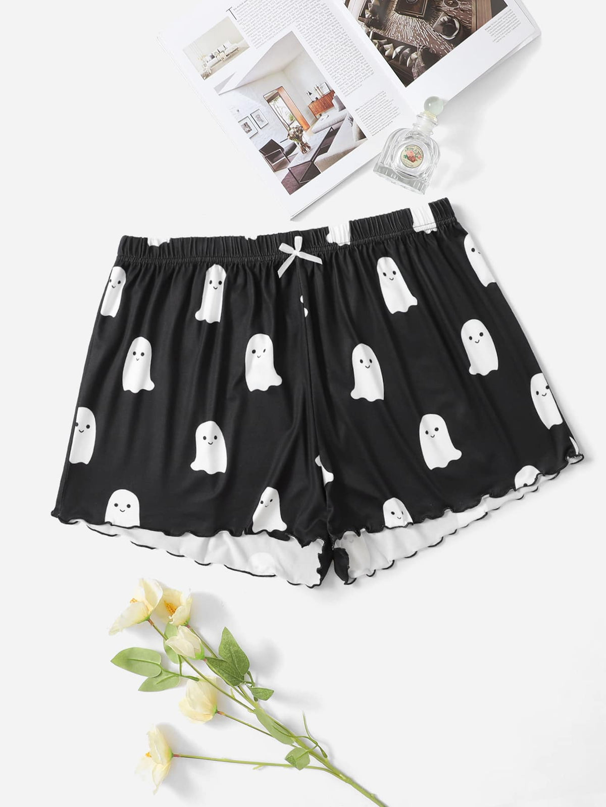 Plus Halloween Print Lettuce Trim Sleep Shorts