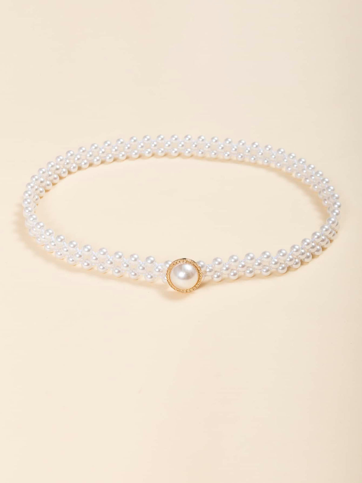 1pc Women White Faux Pearl Decor Belt For Dress Decoration Elegant