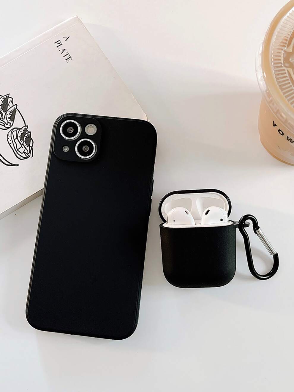 1pc Solid Phone Case & 1pc Case Compatible With Airpods