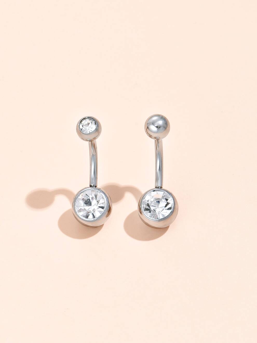 2pcs/set Stainless Steel, Rhinestone Decor Navel Belly Ring For Women And Men, Punk Piercing, A Fashionable Body Jewelry Gift For Any Occasion