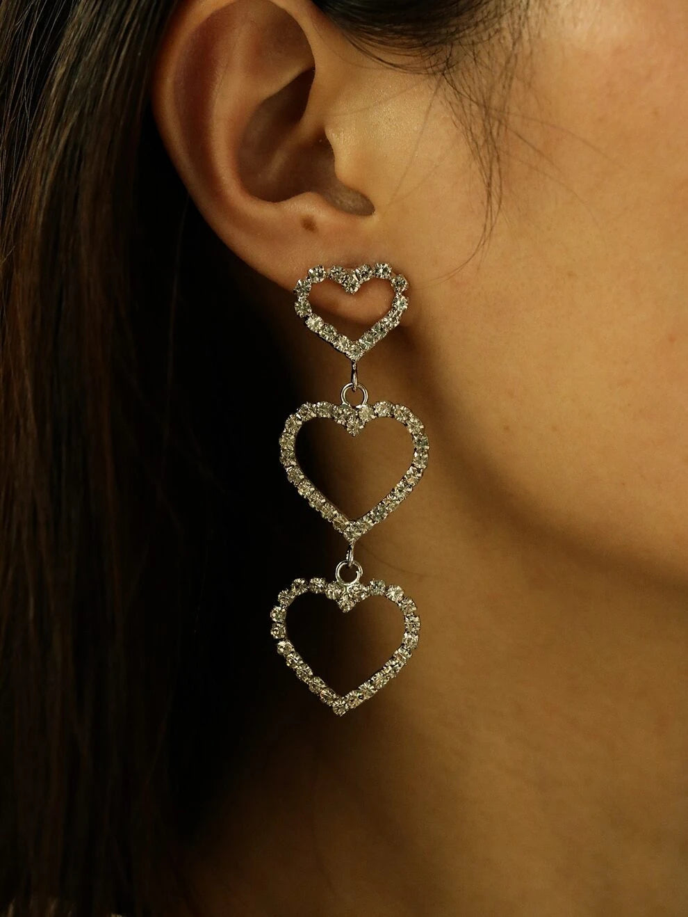 Rhinestone Heart Drop Earrings