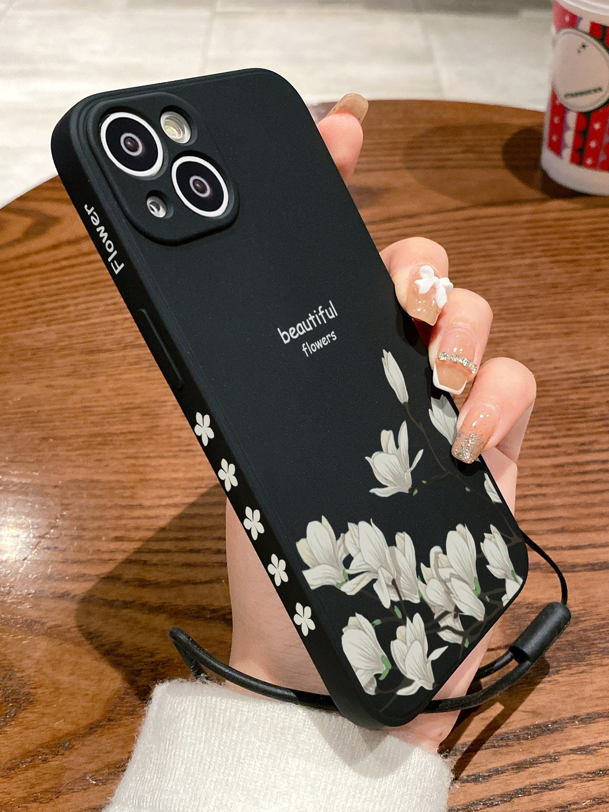 With Phone Charm 1pc Flower Tpu Side Painted Phone Case With Strap, Compatible With Iphone 11,12,13,14,15,15 Pro,15 Plus,15 Pro Max Compatible With IPhone15/15Plus/15Pro/15Promax